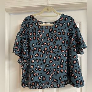Caramela Blue Leopard Animal Print Blouse shirt